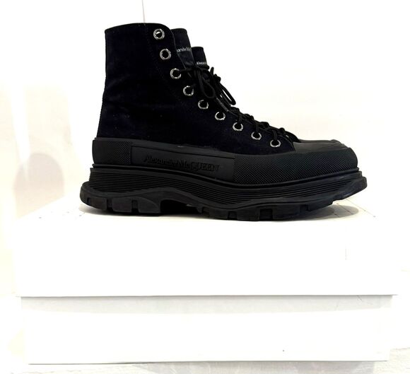 Alexander McQueen Canvas High Top Boots Black Lug Sole Sneakers EU 43.5 Designer main image 9